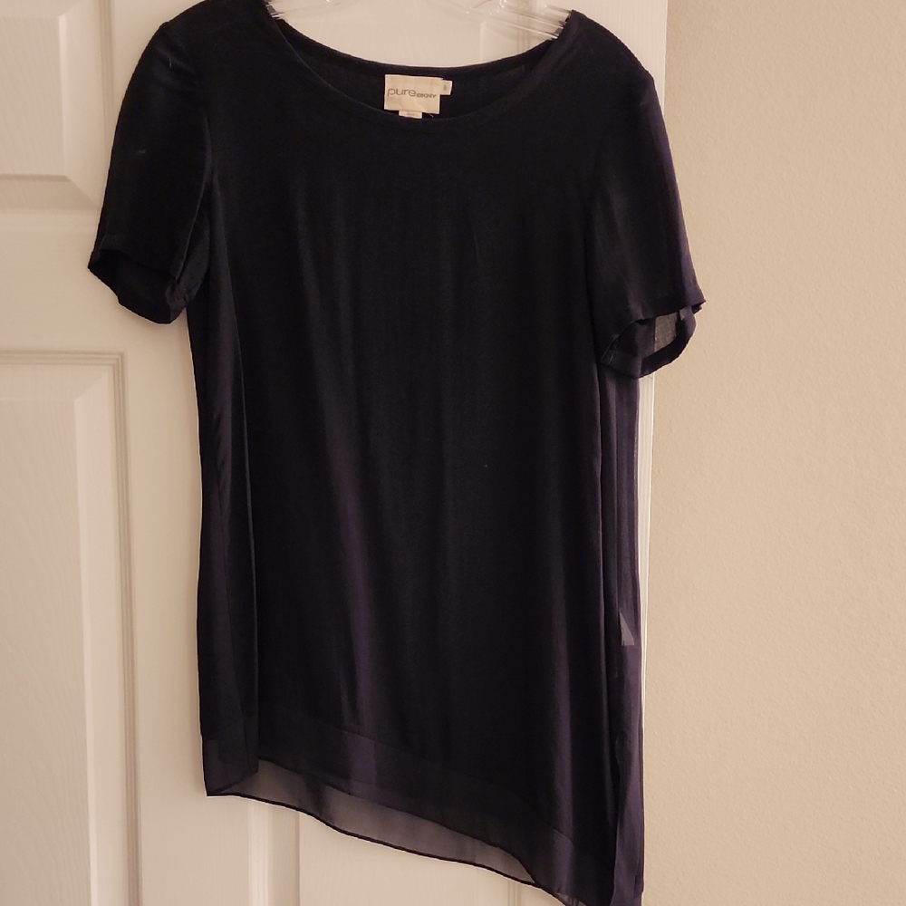 DKNY Pure Black Short Sleeve Women's Top With asymmetrical hemline